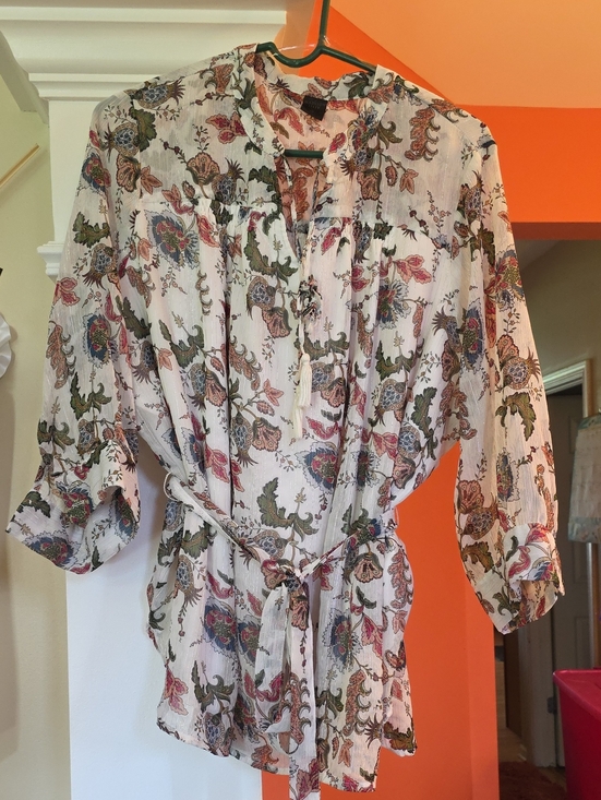 Madison Tops - Madison Lilly Floral Casmir Lurex Detail Peasant Tunic-STITCH FIX